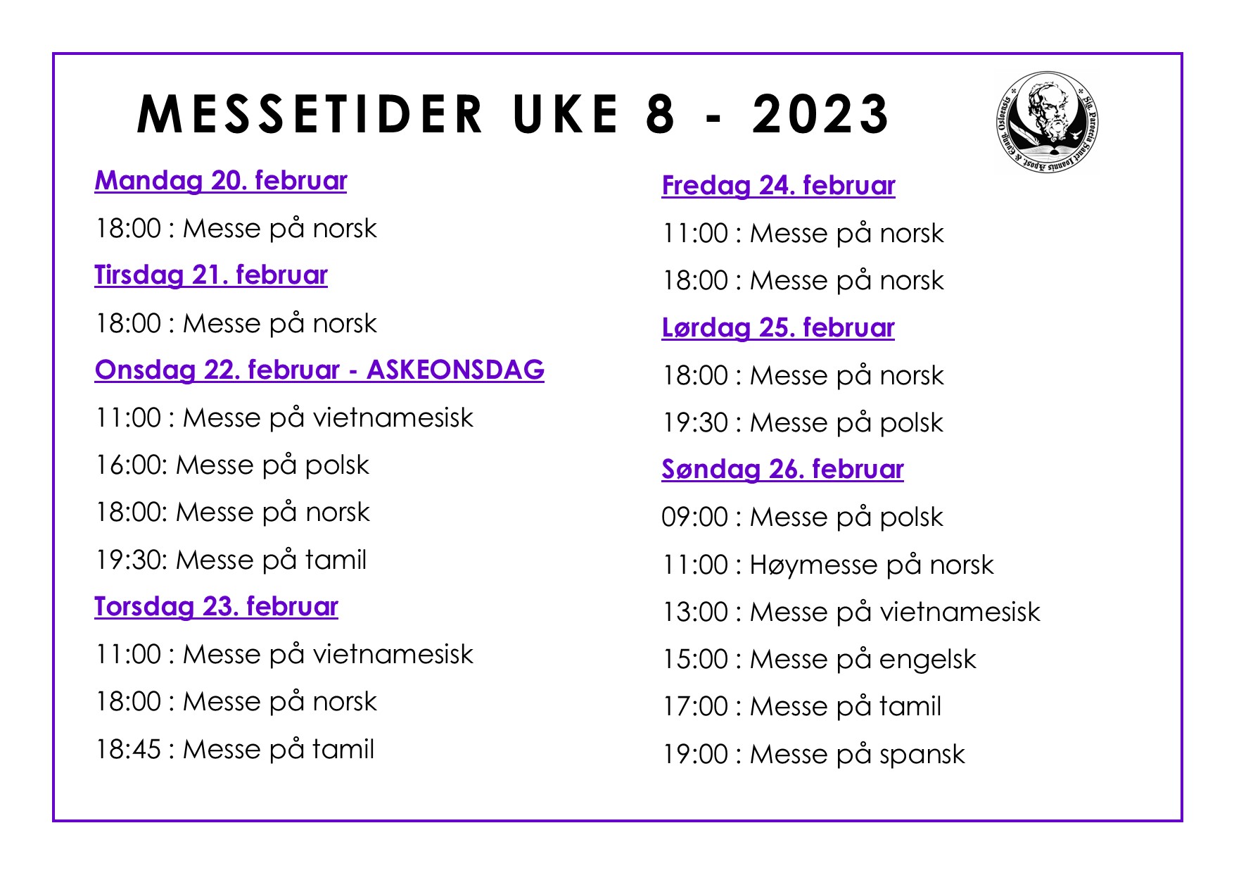 Read more about the article Messetider Askeonsdag