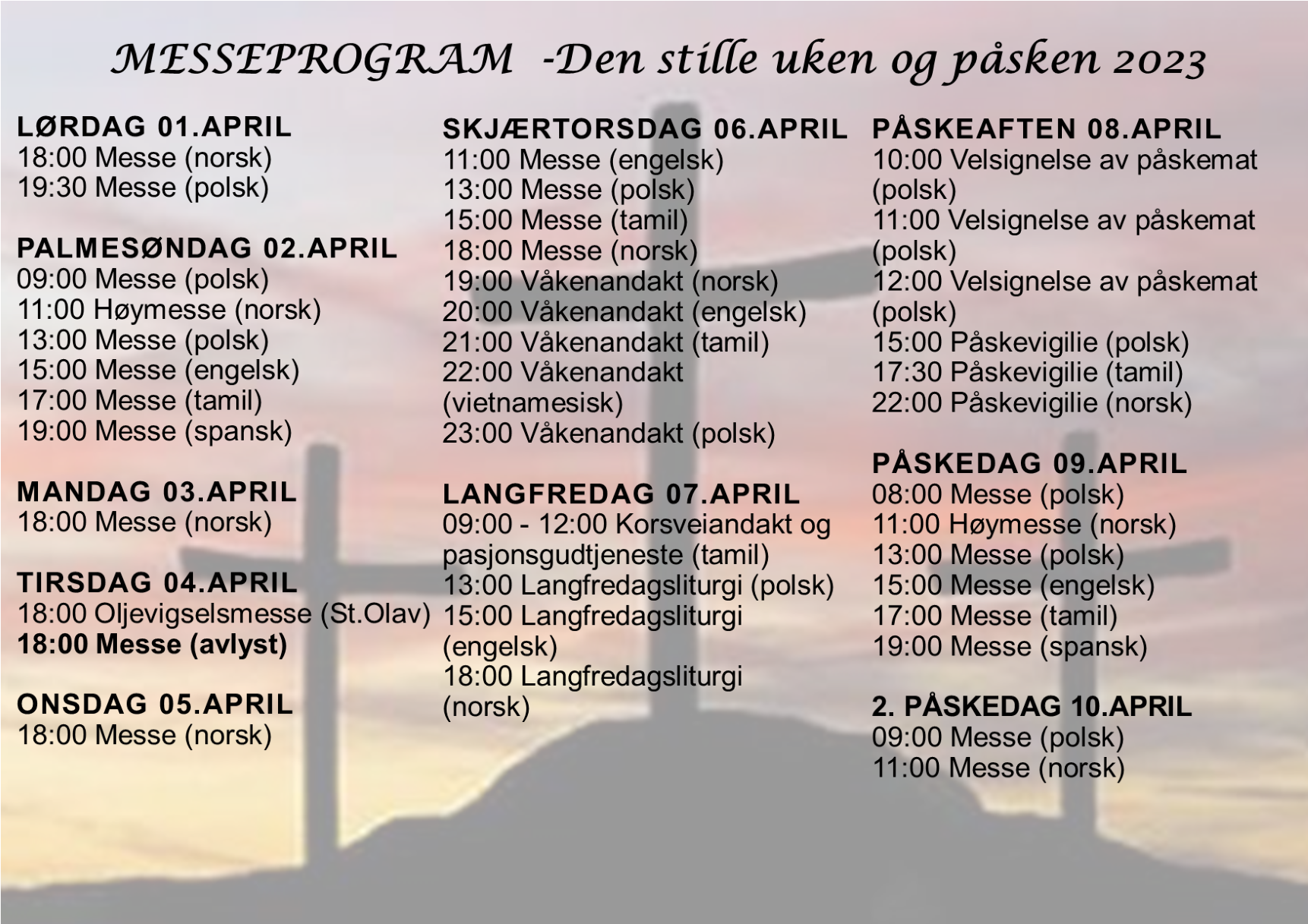 You are currently viewing MESSEPROGRAM FOR DEN STILLE UKE OG PÅSKE 2023