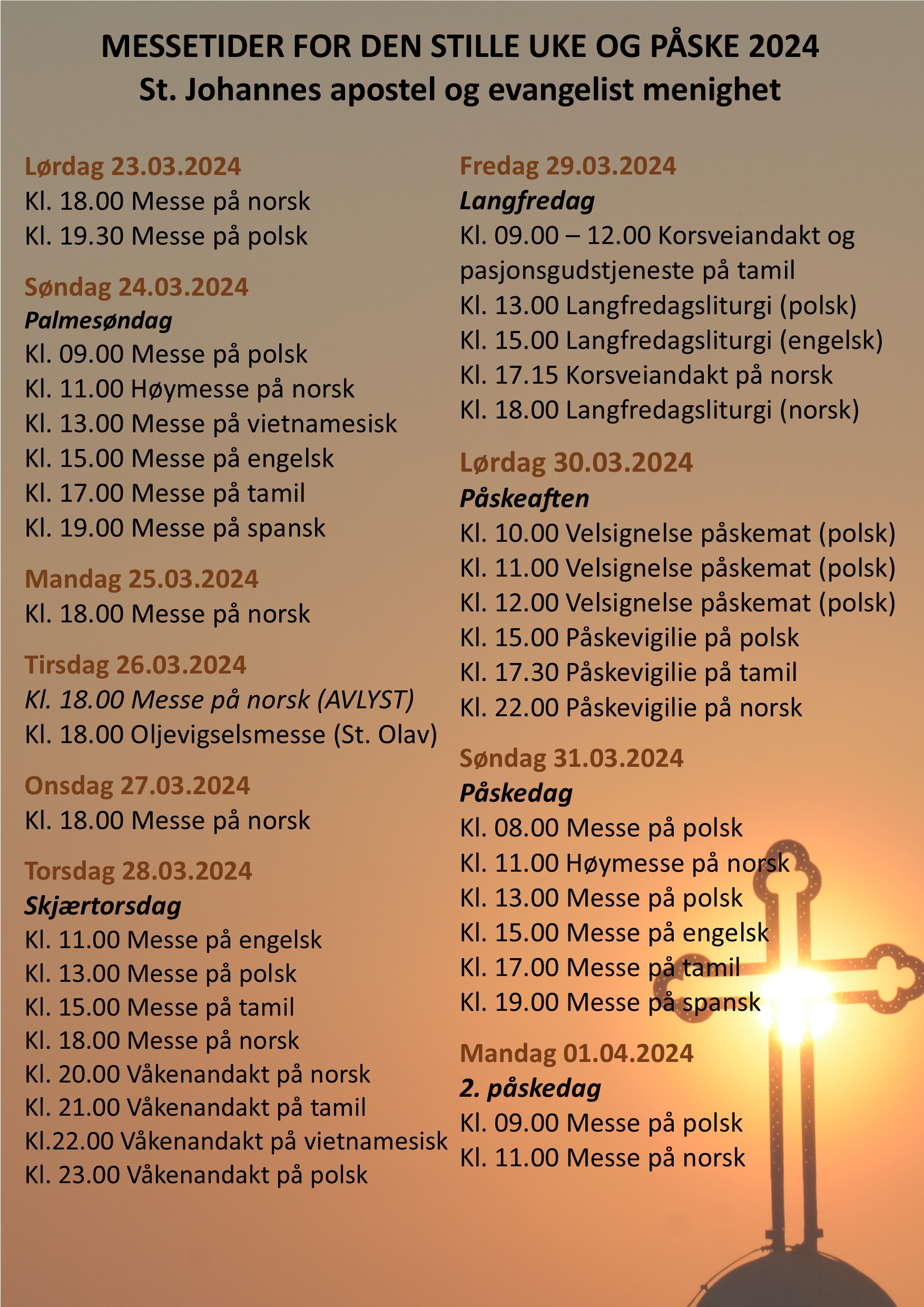 Read more about the article MESSEPROGRAM DEN STILLE UKE OG PÅSKE 2024